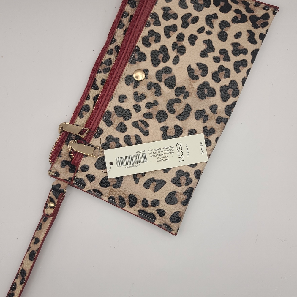 Chico's Animal Leopard Cheetah Print Wristlet  Red Highlight - Picture 2 of 5